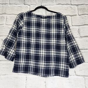 Madewell Harold Tee In Plaid Flannel Blue Womens XS 3/4 Sleeve Casual Cotton